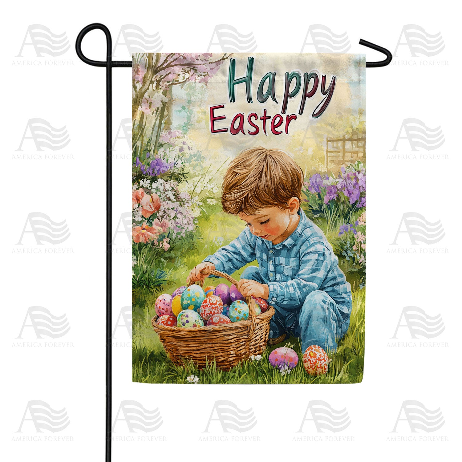 Happy Easter Boy Garden Basket Double Sided Garden Flag
