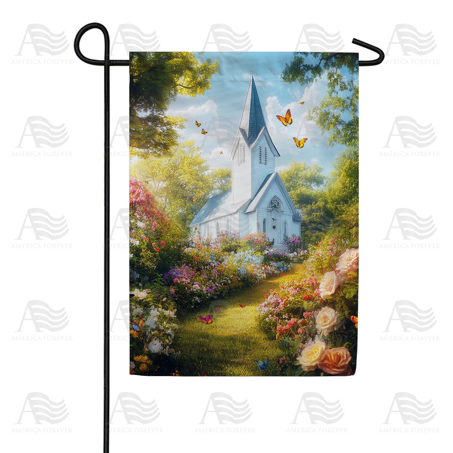 Country Church Garden Path Double Sided Garden Flag