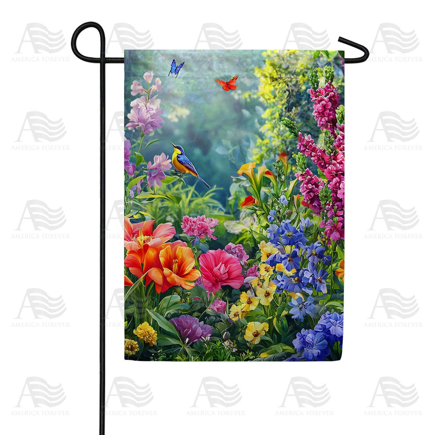Summer Garden Bird Butterfly Double Sided Garden Flag