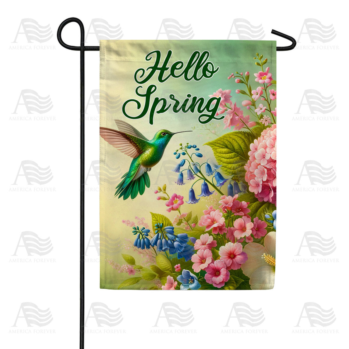 Hello Spring Hummingbird Floral Double Sided Garden Flag