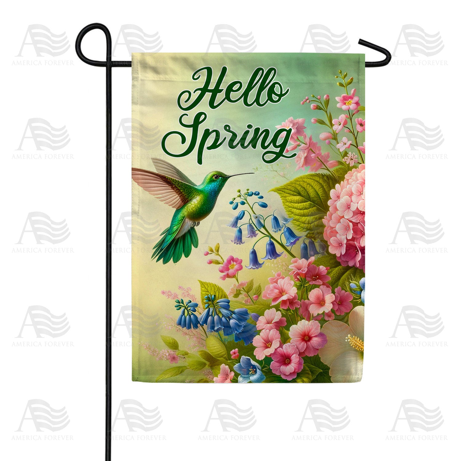 Hello Spring Hummingbird Floral Double Sided Garden Flag