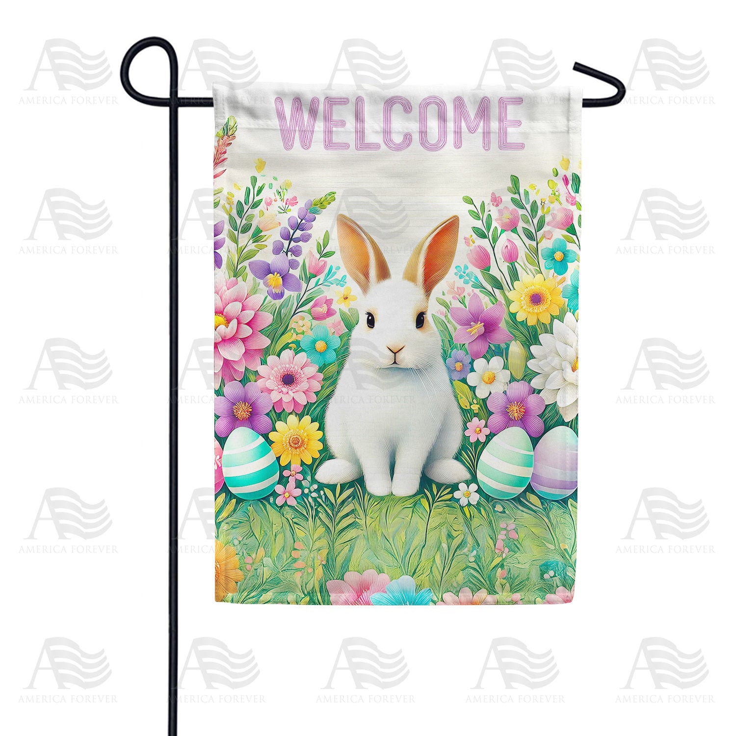 Welcome Spring Bunny Easter Flowers Double Sided Garden Flag