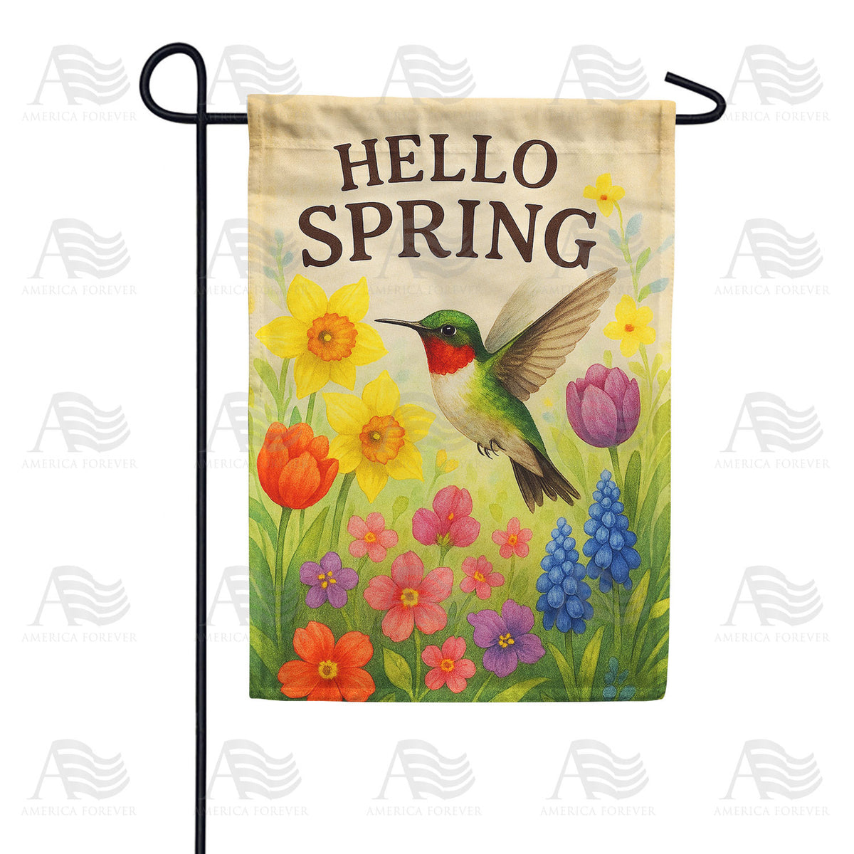 Hello Spring Hummingbird Double Sided Garden Flag
