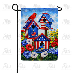 Patriotic Red Cardinals and Bluebirds Birdhouse Double Sided Garden Flag - 12.5