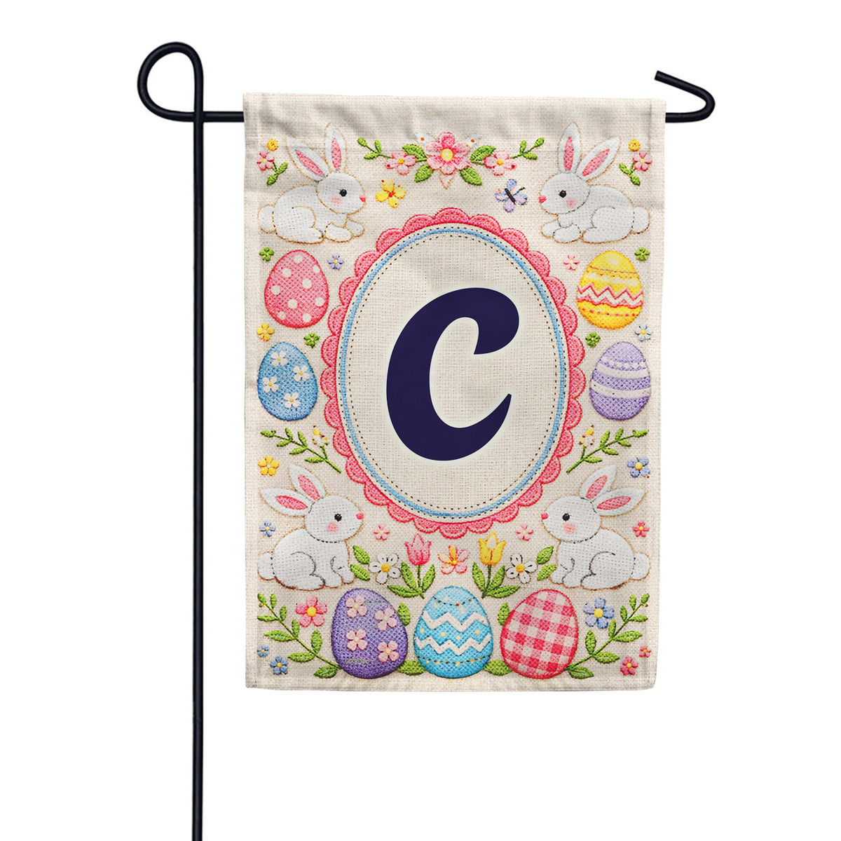 Easter Bunny Monogram Double Sided Garden Flag 12.5" x 18"