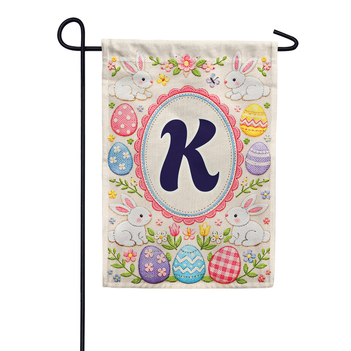 Easter Bunny Monogram Double Sided Garden Flag 12.5" x 18"