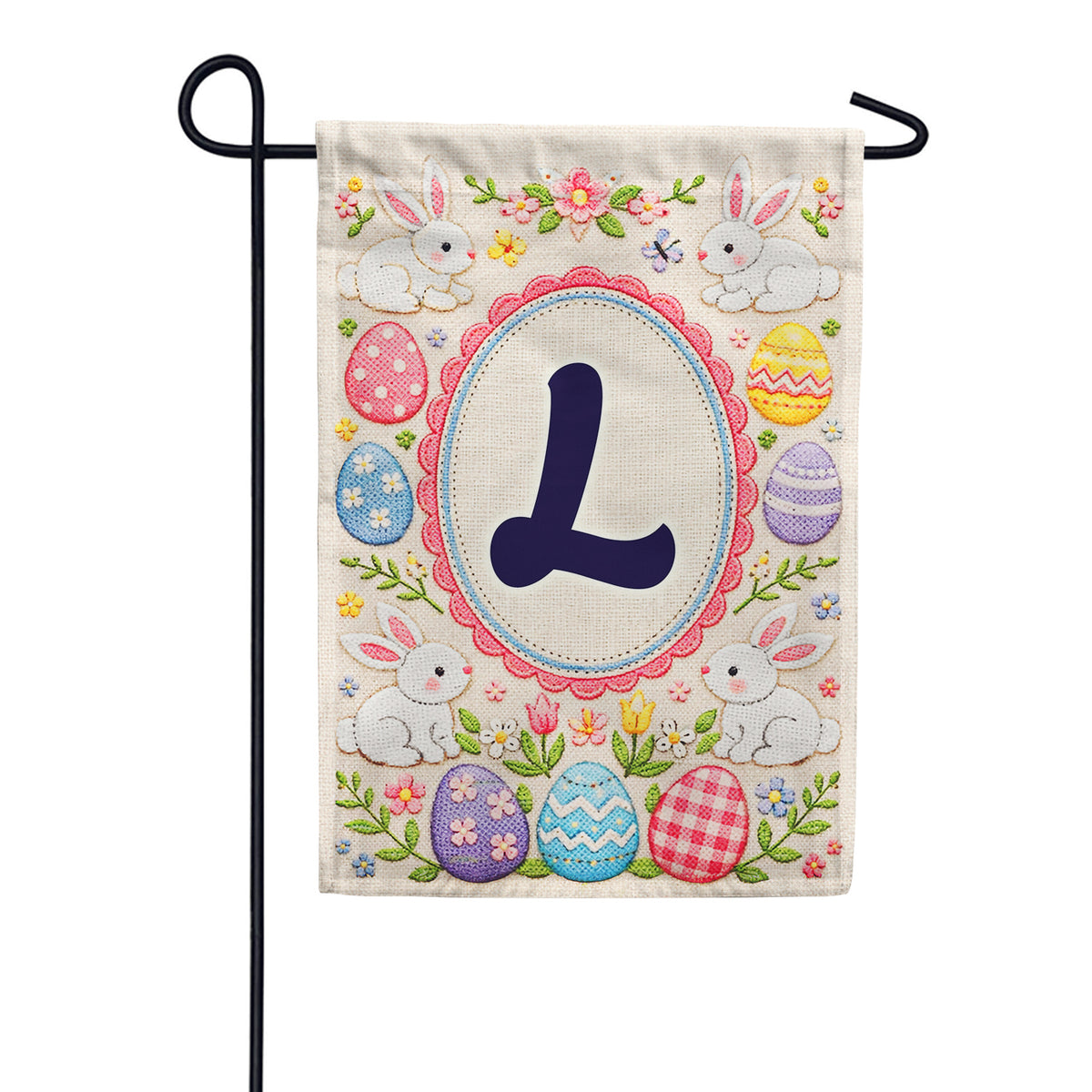 Easter Bunny Monogram Double Sided Garden Flag 12.5" x 18"