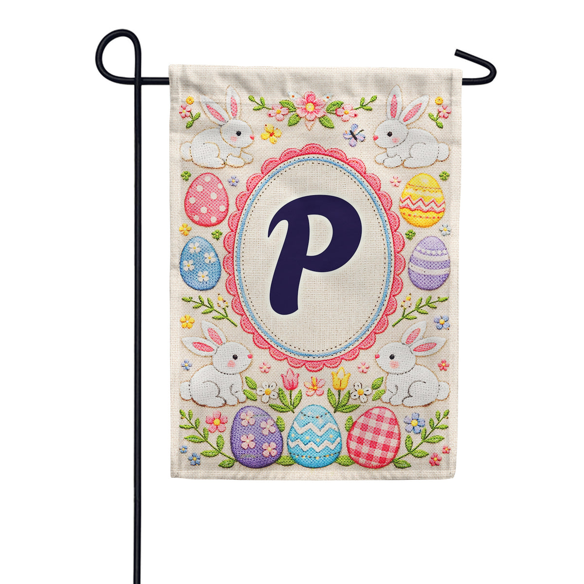 Easter Bunny Monogram Double Sided Garden Flag 12.5" x 18"