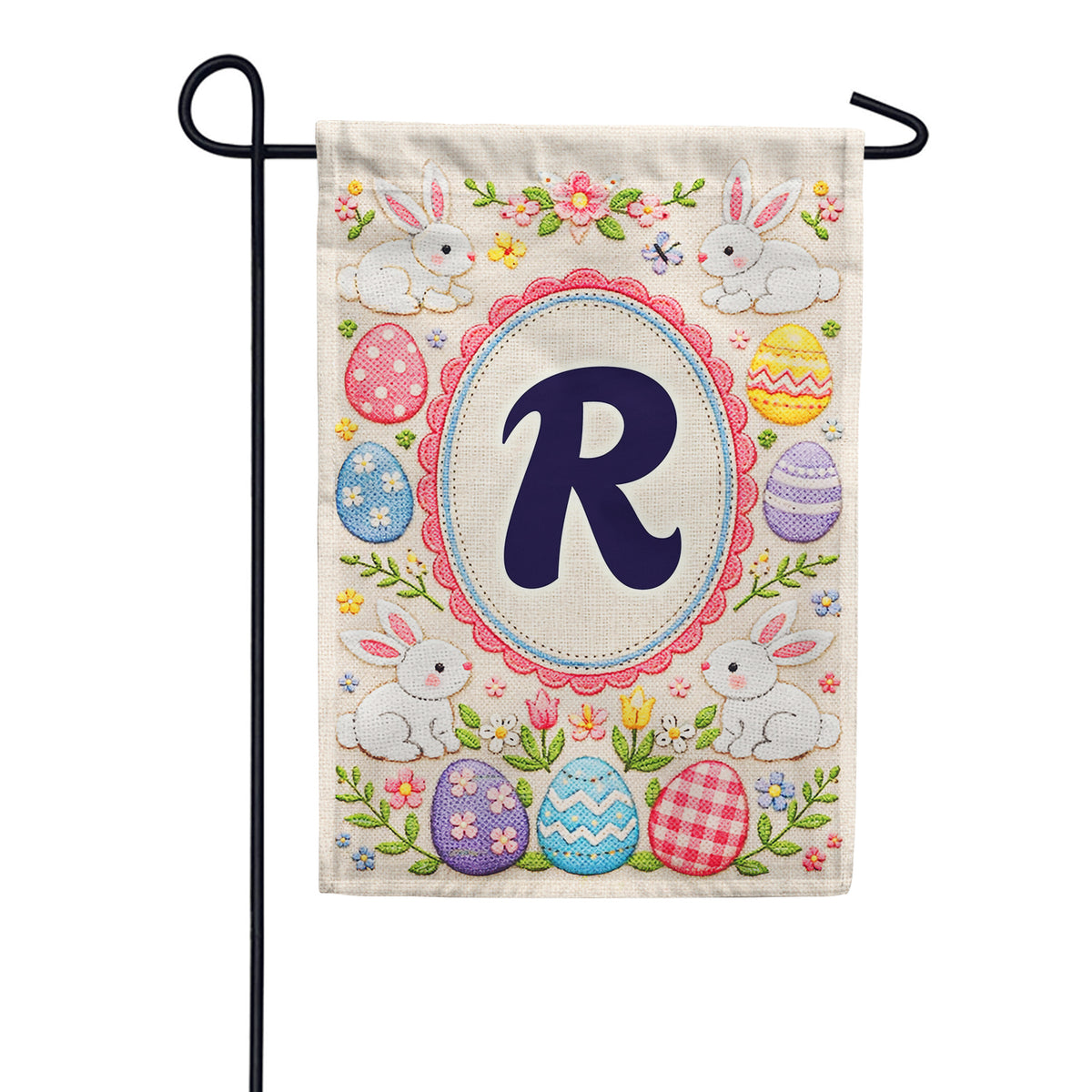 Easter Bunny Monogram Double Sided Garden Flag 12.5" x 18"