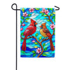 Stained Glass Cardinals with Pink Blossoms Garden Flag