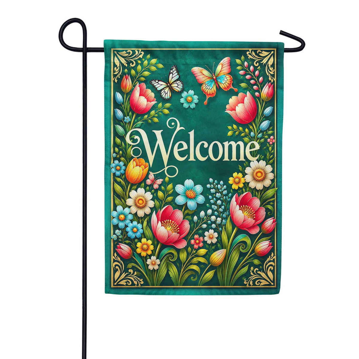 Welcome Spring Floral Butterflies Garden Flag