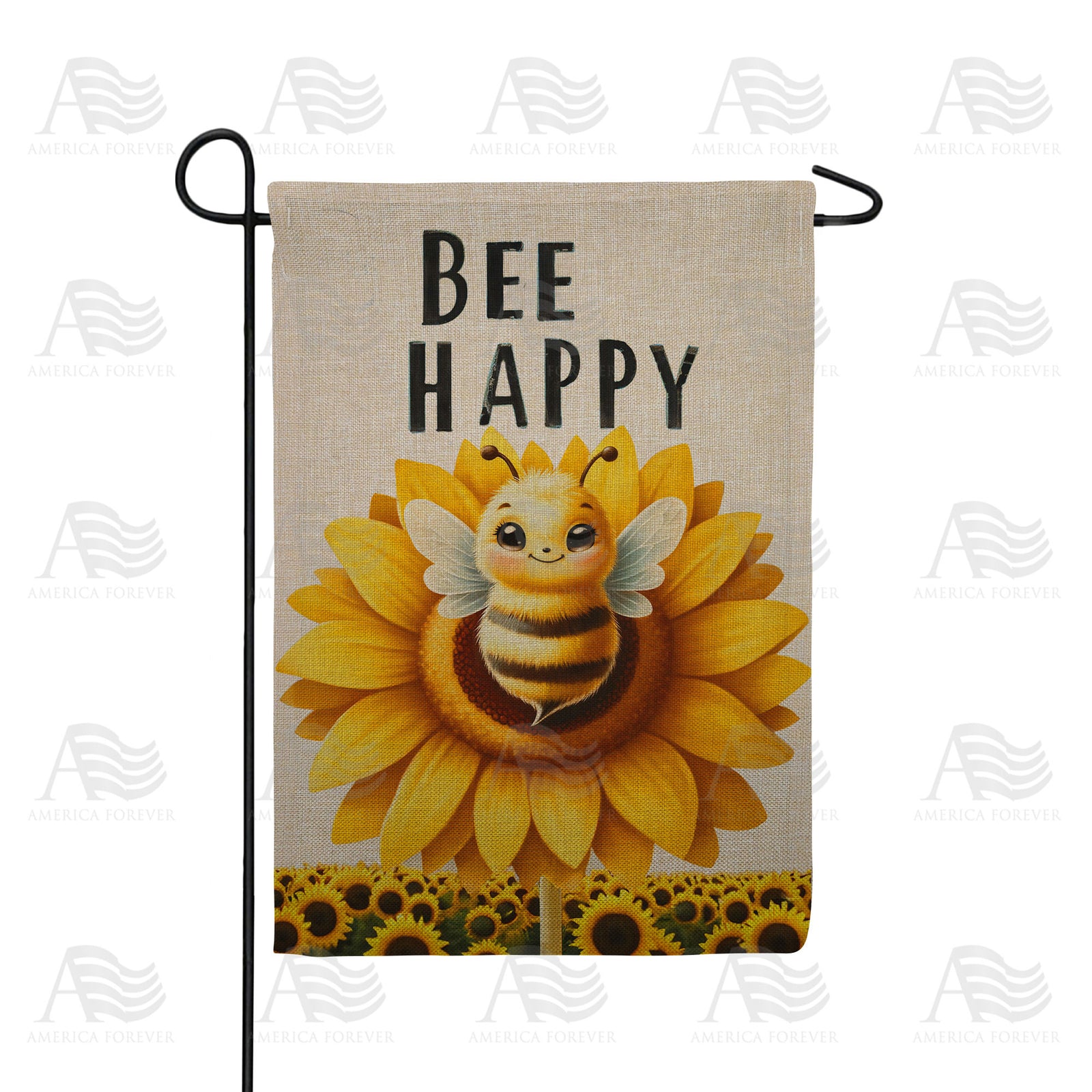Bee Happy Sunflower Double Sided Burlap Garden Flag