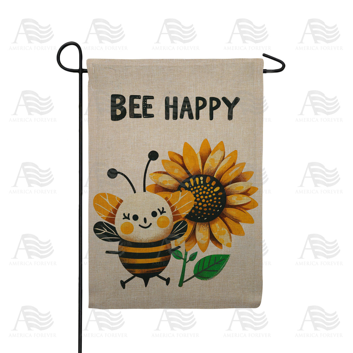 Bee Happy Winking Bee Double Sided Burlap Garden Flag