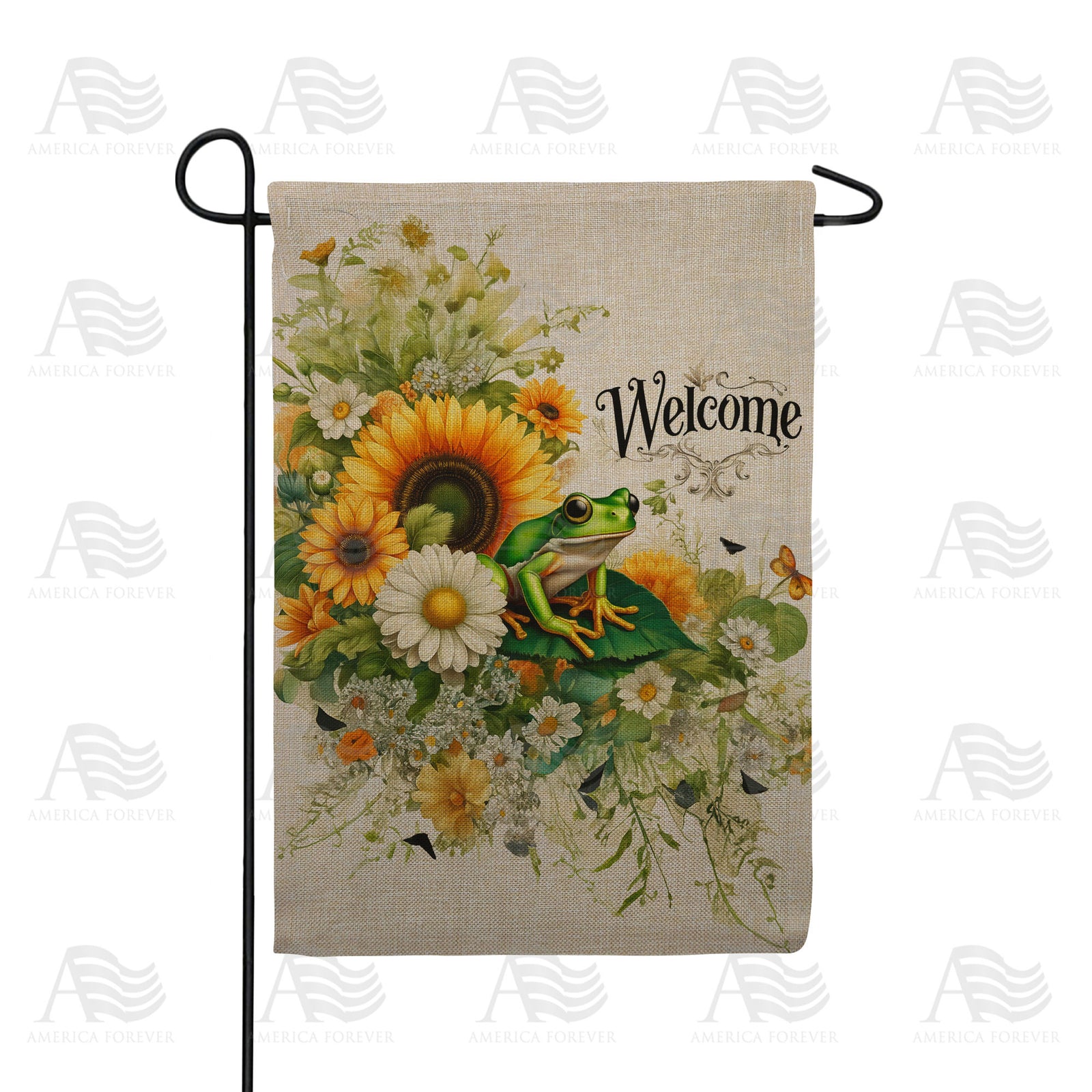 Welcome Frog Botanical Double Sided Burlap Garden Flag