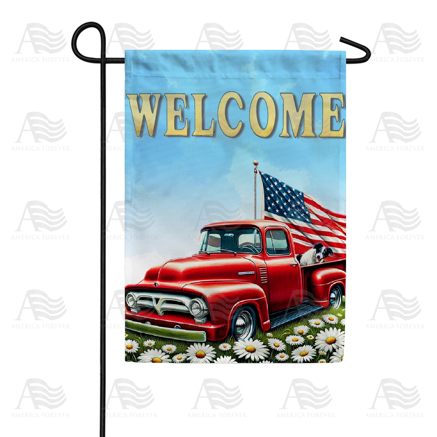 Patriotic Red Truck Welcome Double Sided Garden Flag