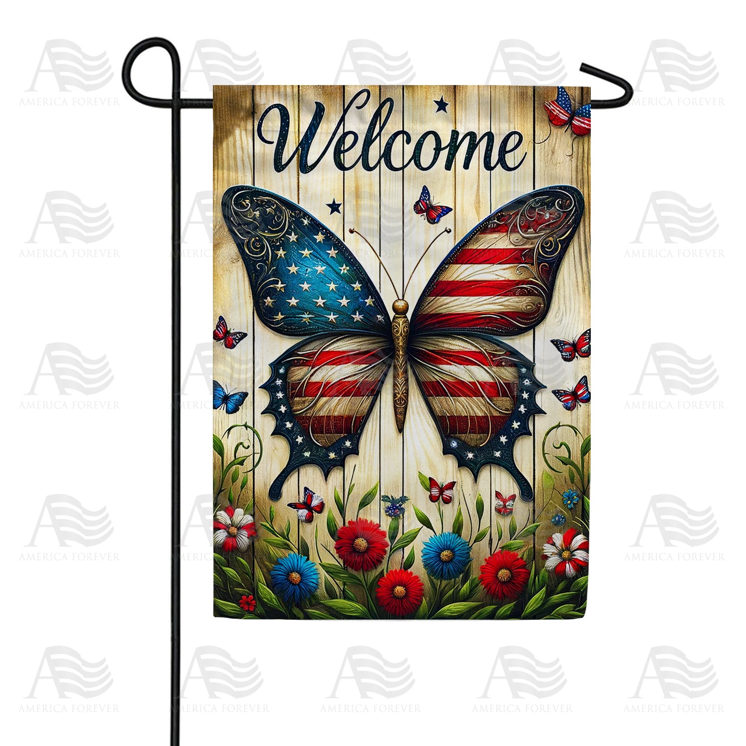 Patriotic Welcome Butterfly Double Sided Garden Flag