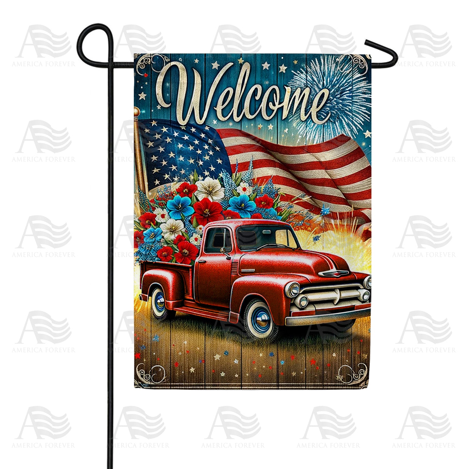 Patriotic Pickup Welcome Double Sided Garden Flag