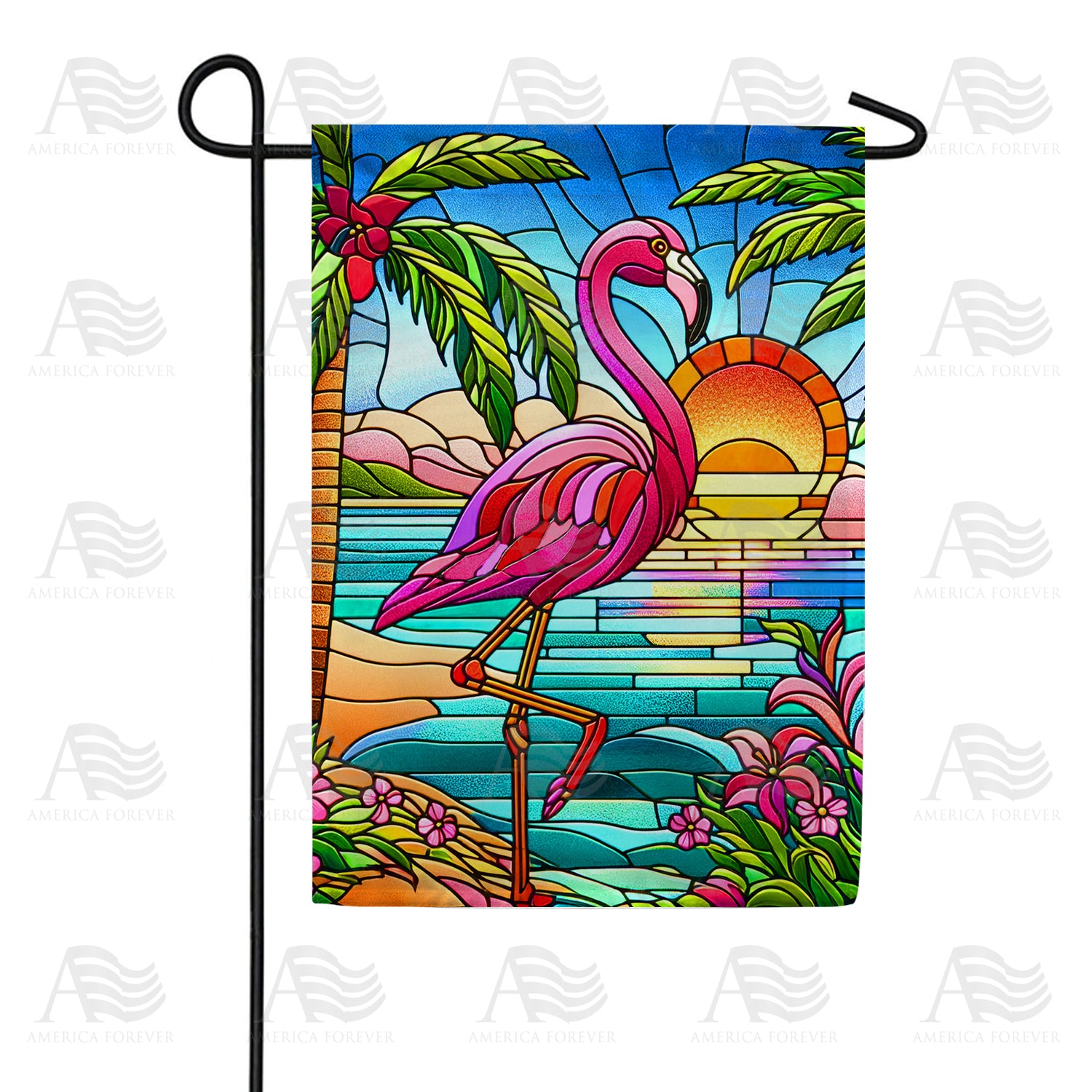 Tropical Flamingo Stained Glass Double Sided Garden Flag