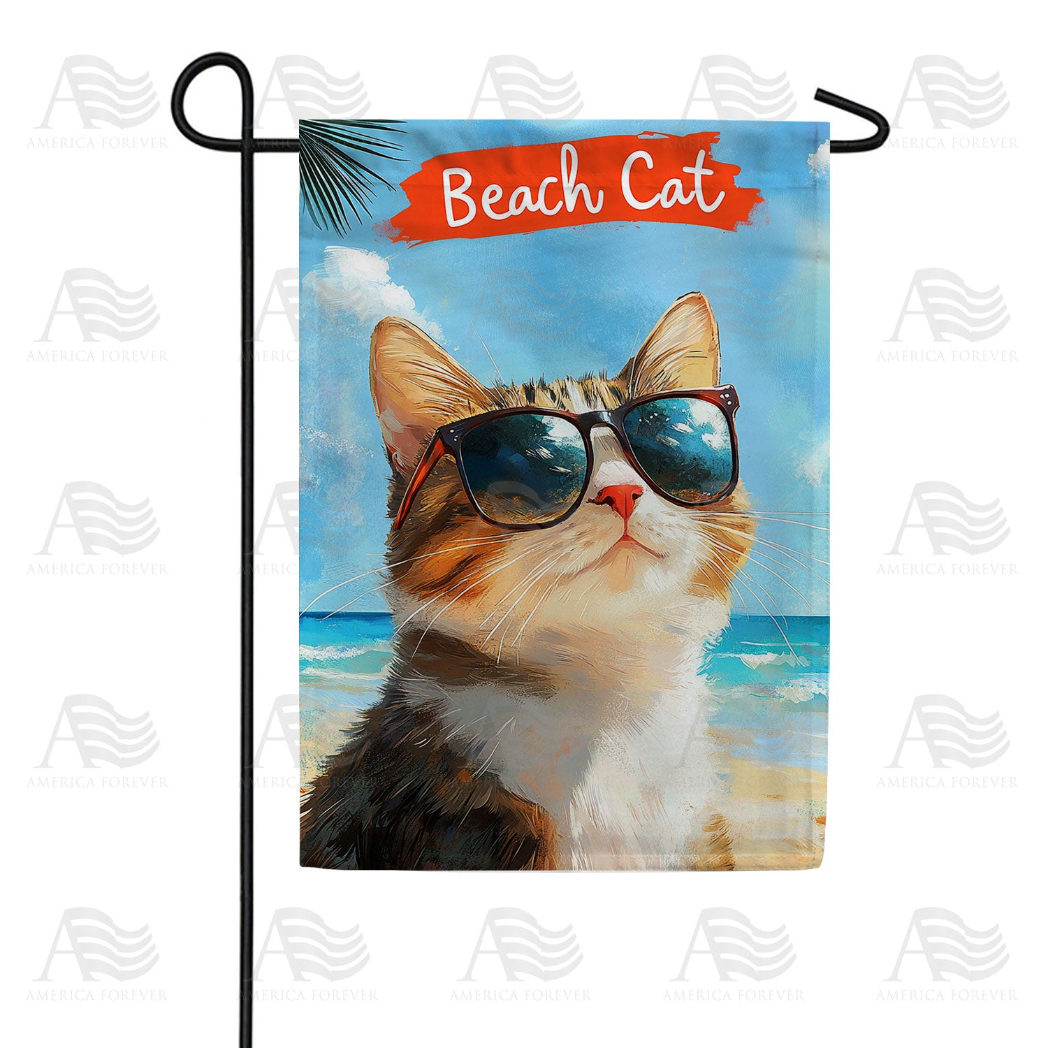 Beach Cat Tropical Sunglasses Double Sided Garden Flag