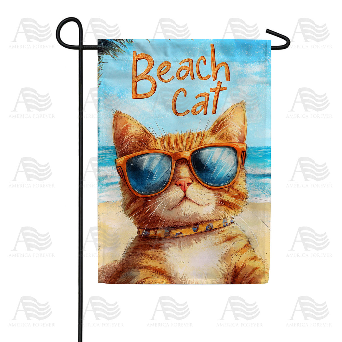 Beach Cat Orange Tabby Sunglasses Double Sided Garden Flag