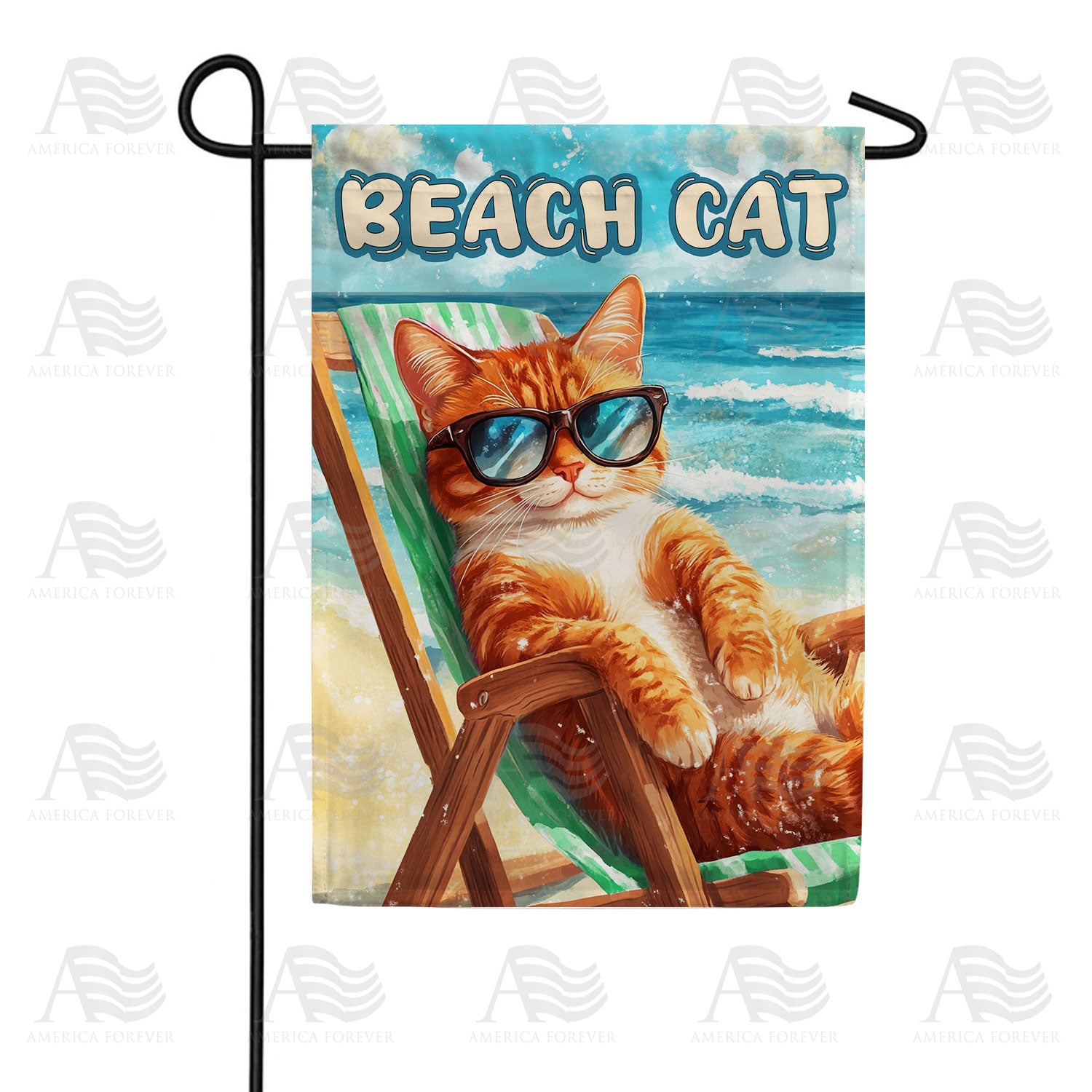 Beach Cat Orange Tabby Beach Chair Double Sided Garden Flag