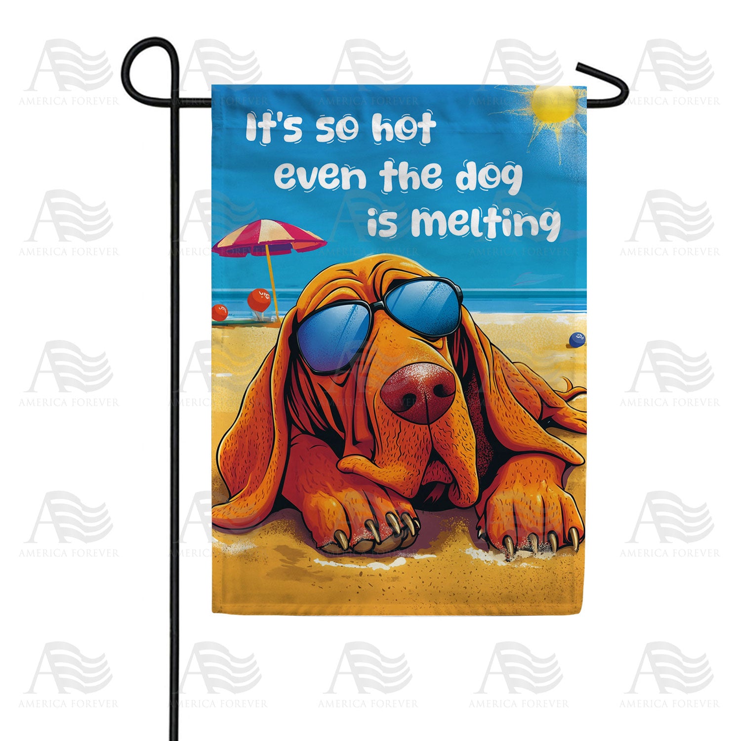 It's So Hot Dog Melting Beach Humor Double Sided Garden Flag