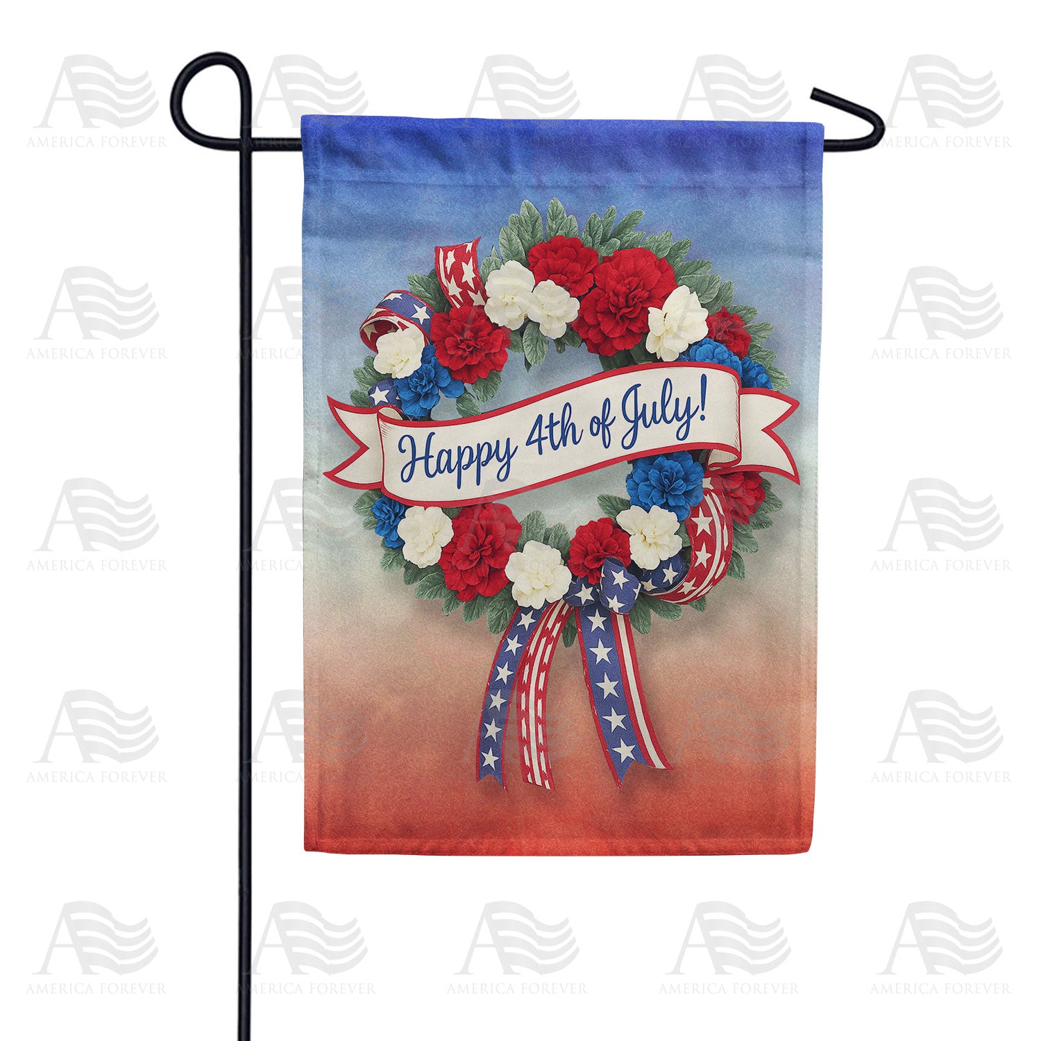 Happy 4th of July Patriotic Wreath Double Sided Garden Flag