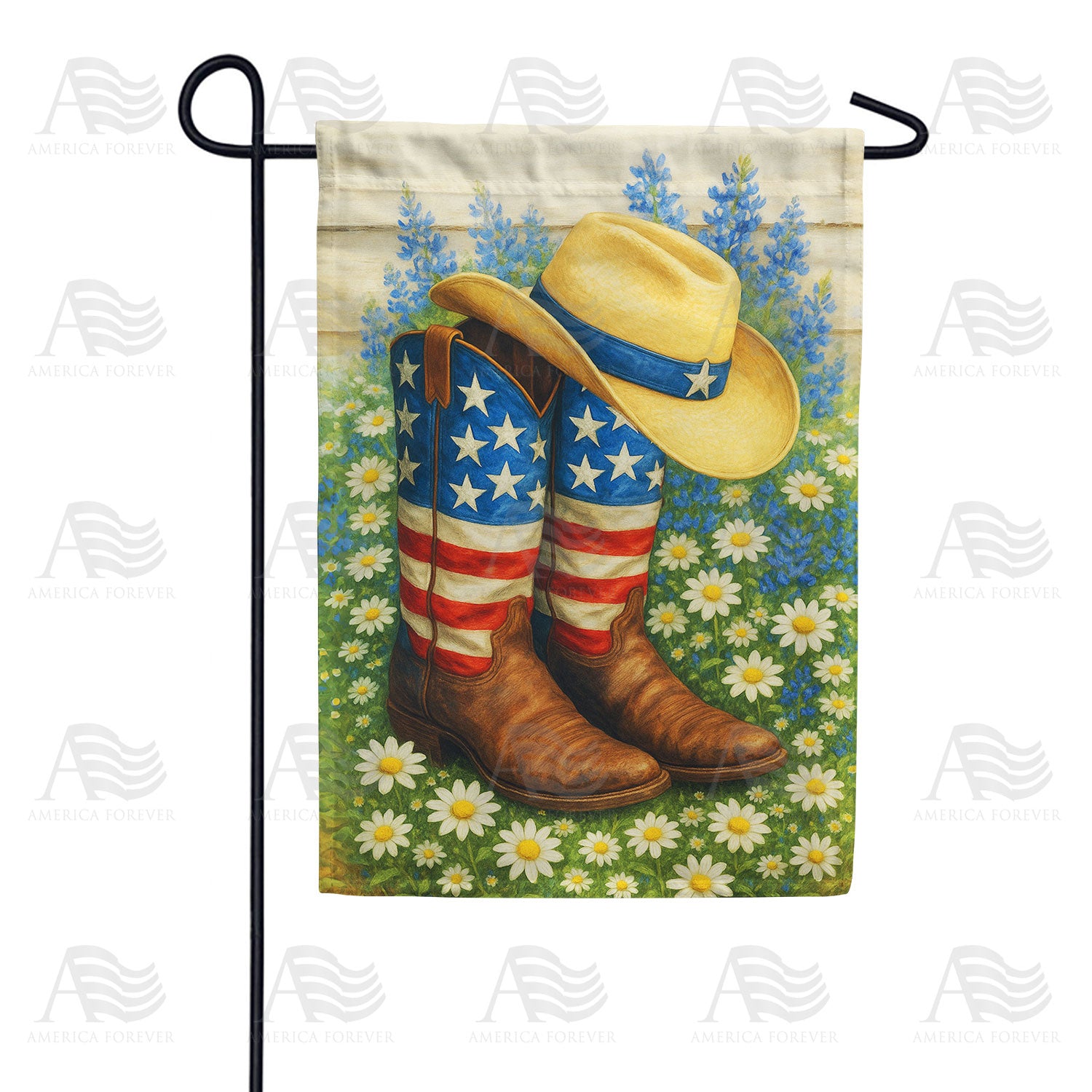 Patriotic Cowboy Boots and Hat Double Sided Garden Flag