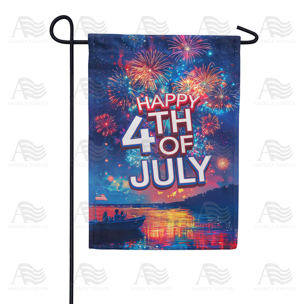 Happy 4th of July Fireworks Family Double Sided Garden Flag