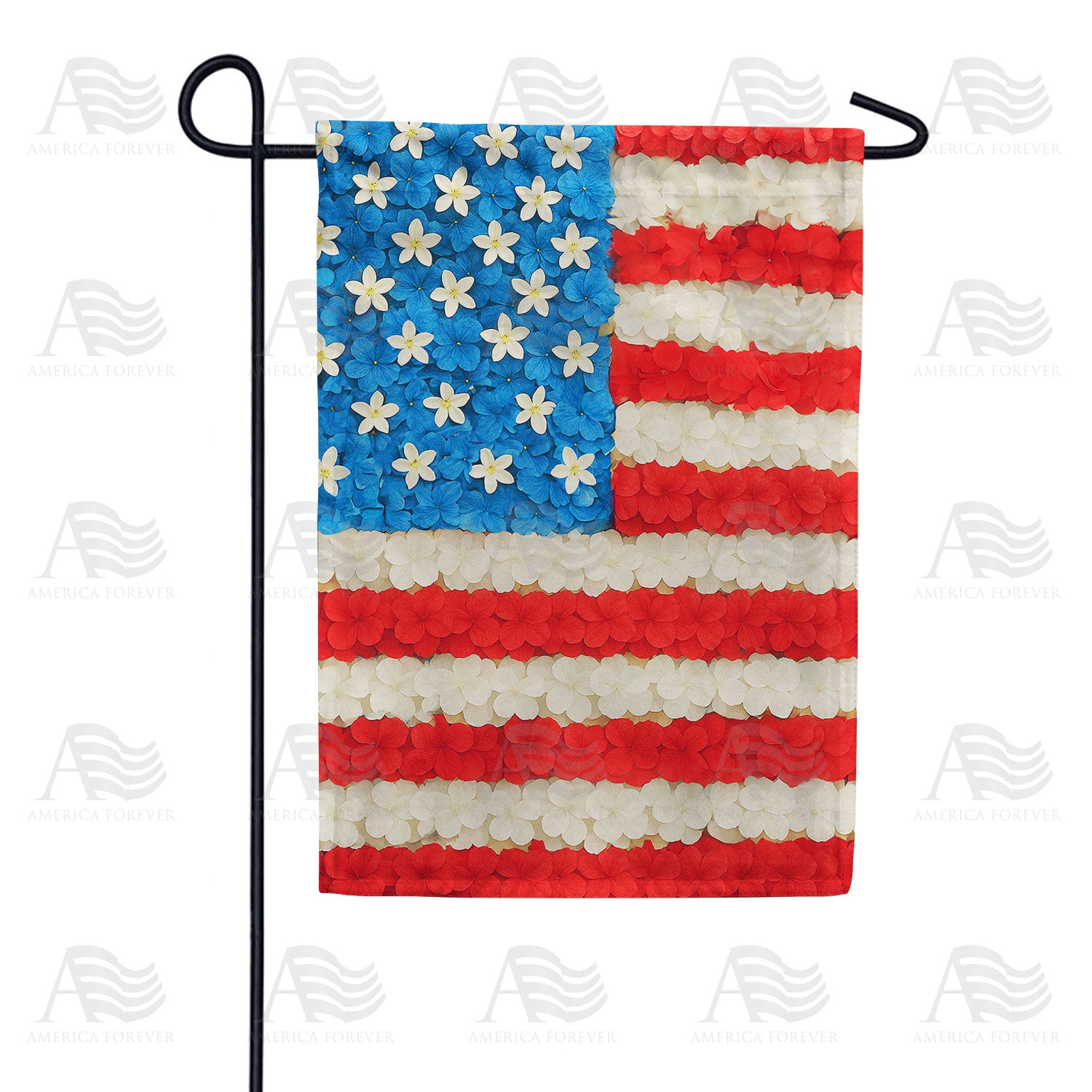 American Flag Floral Petals Double Sided Garden Flag