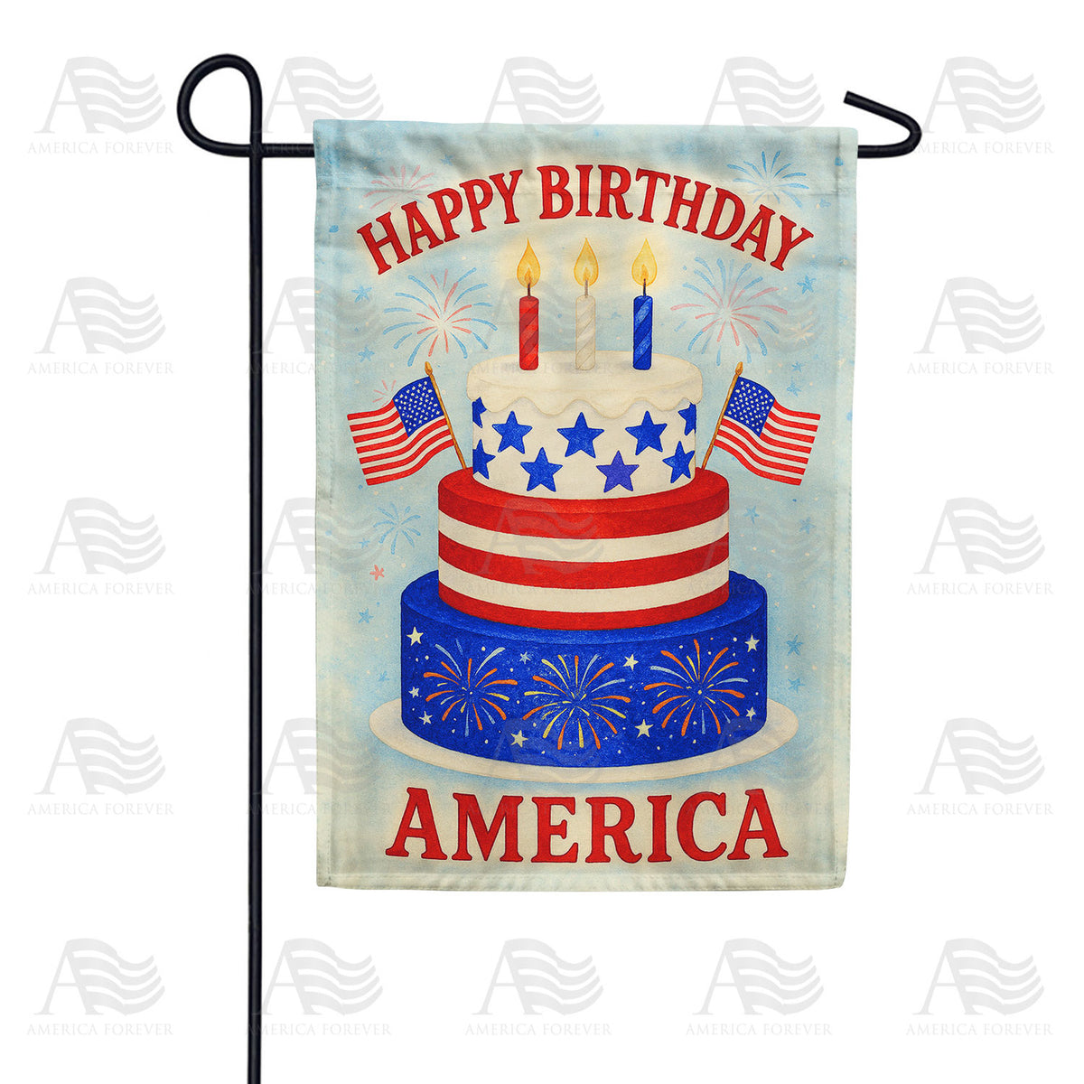 Happy Birthday America Cake Double Sided Garden Flag