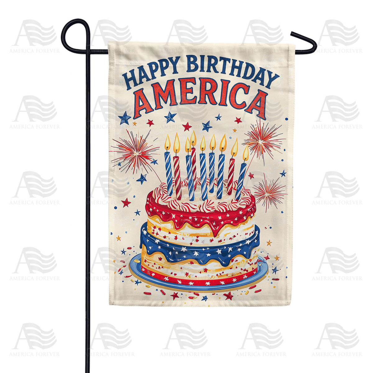 Patriotic Birthday Cake Double Sided Garden Flag
