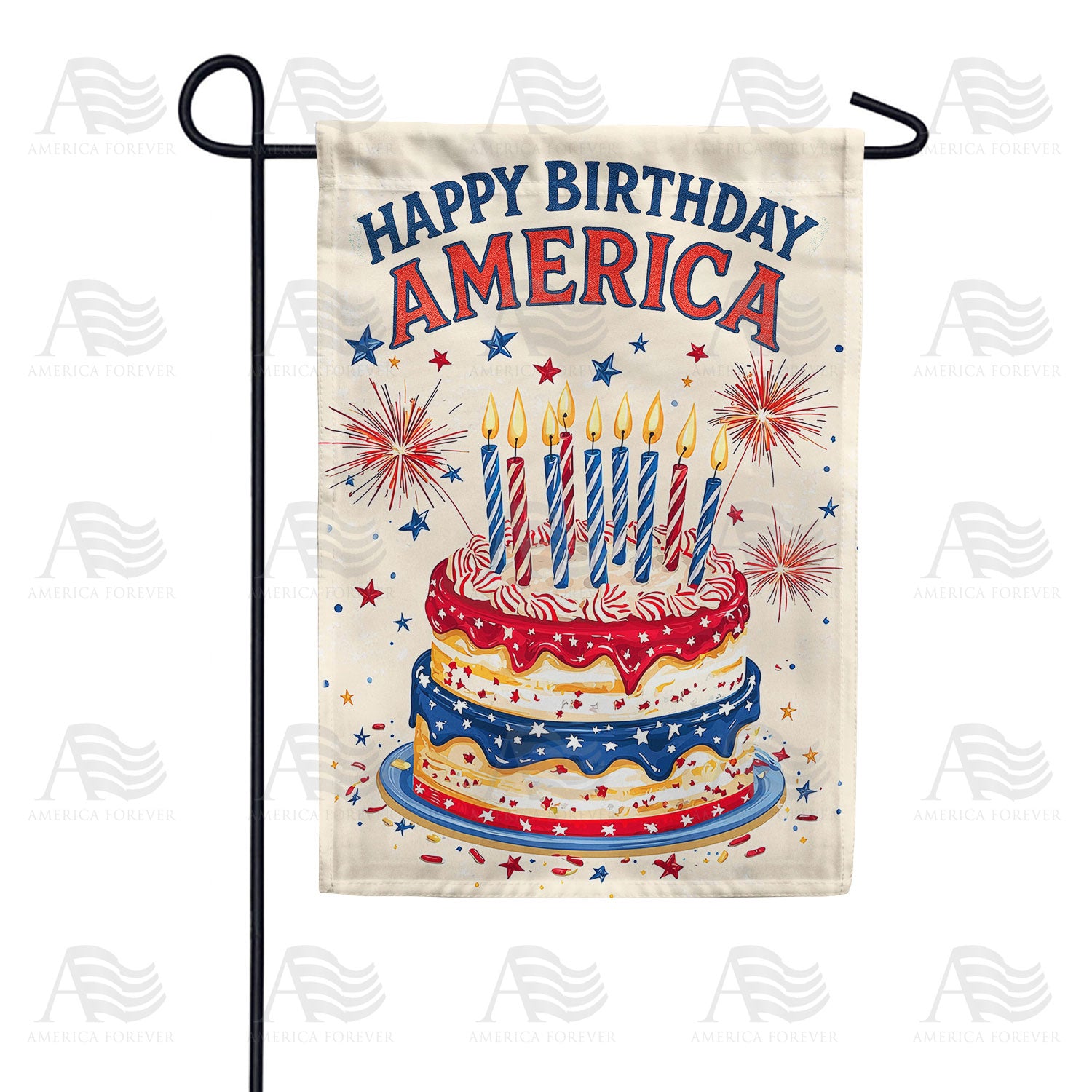 Patriotic Birthday Cake Double Sided Garden Flag