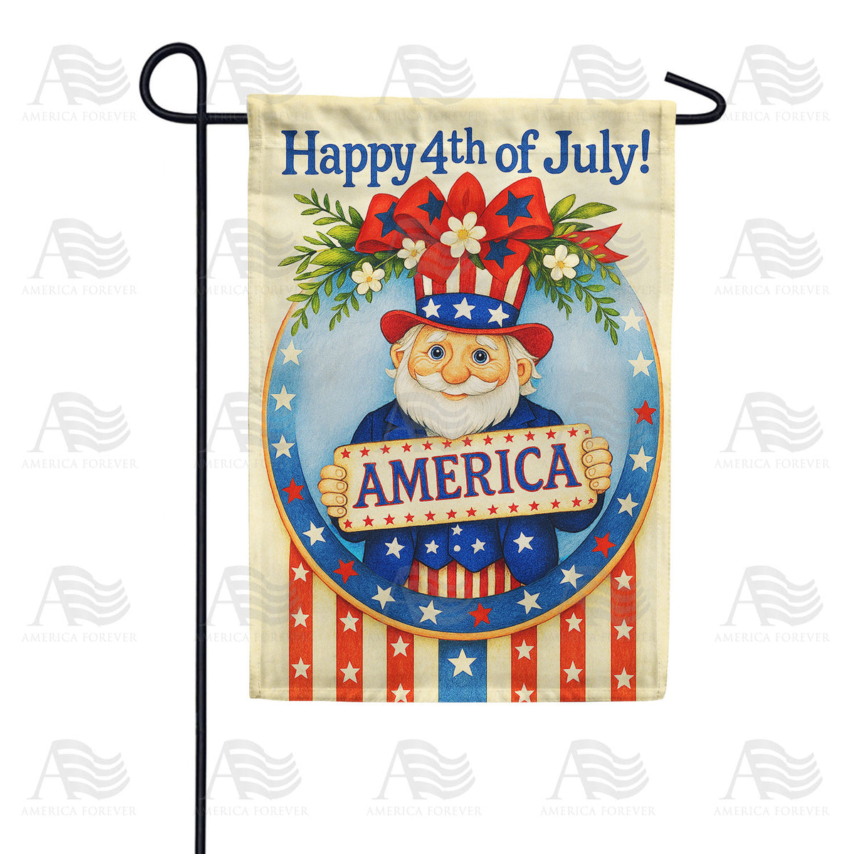 Happy 4th of July Uncle Sam Gnome Double Sided Garden Flag