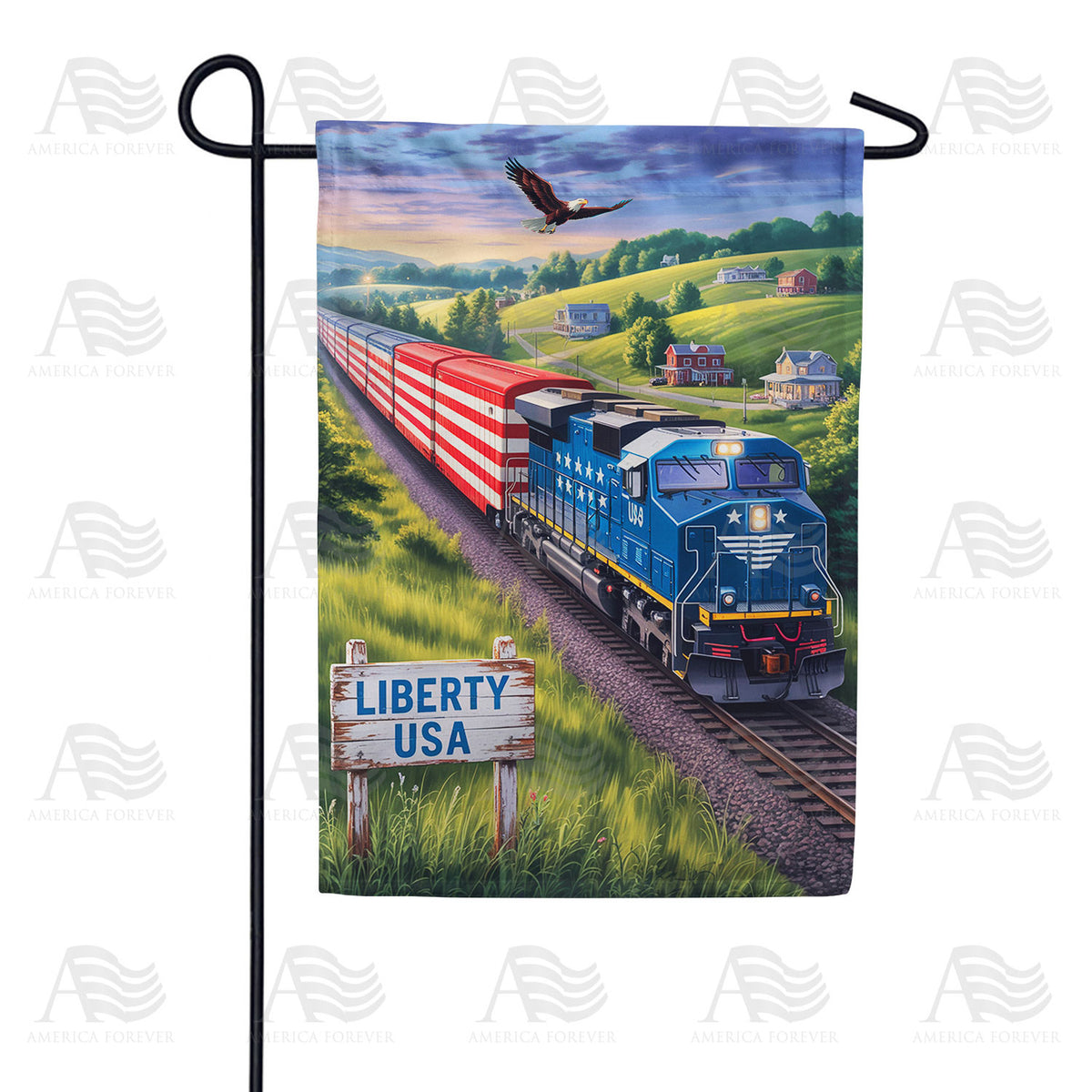 Liberty USA Patriotic Train Double Sided Garden Flag
