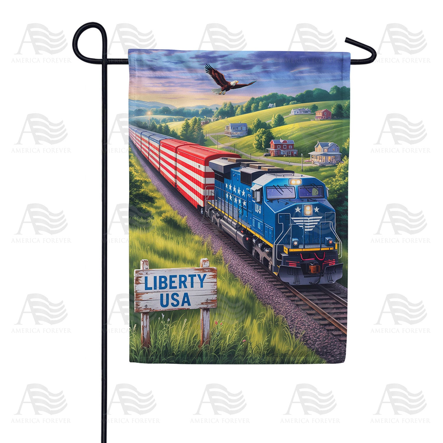 Liberty USA Patriotic Train Double Sided Garden Flag