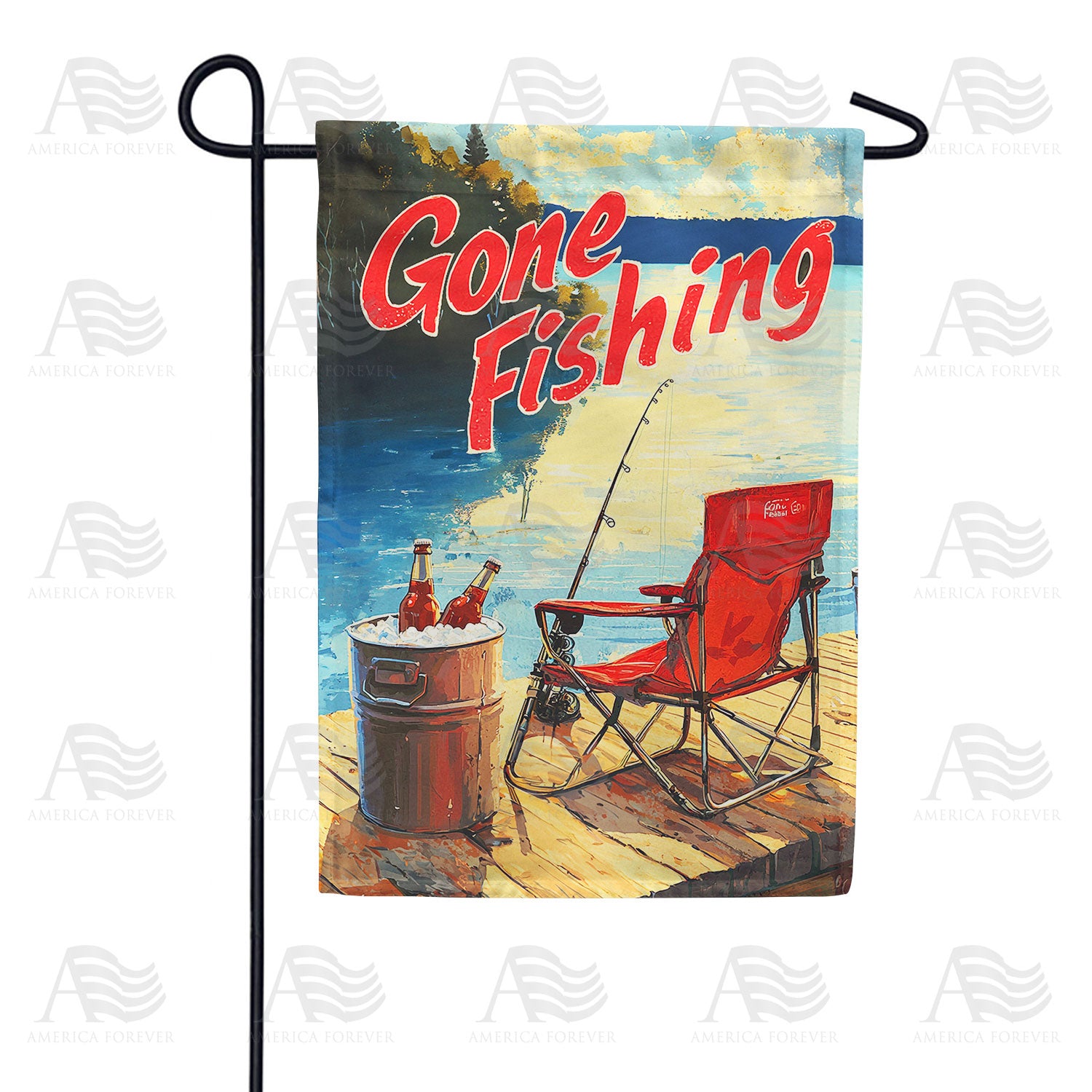 Gone Fishing Lake Dock Double Sided Garden Flag