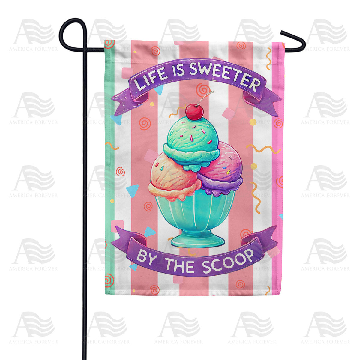 Life is Sweeter By The Scoop Ice Cream Double Sided Garden Flag