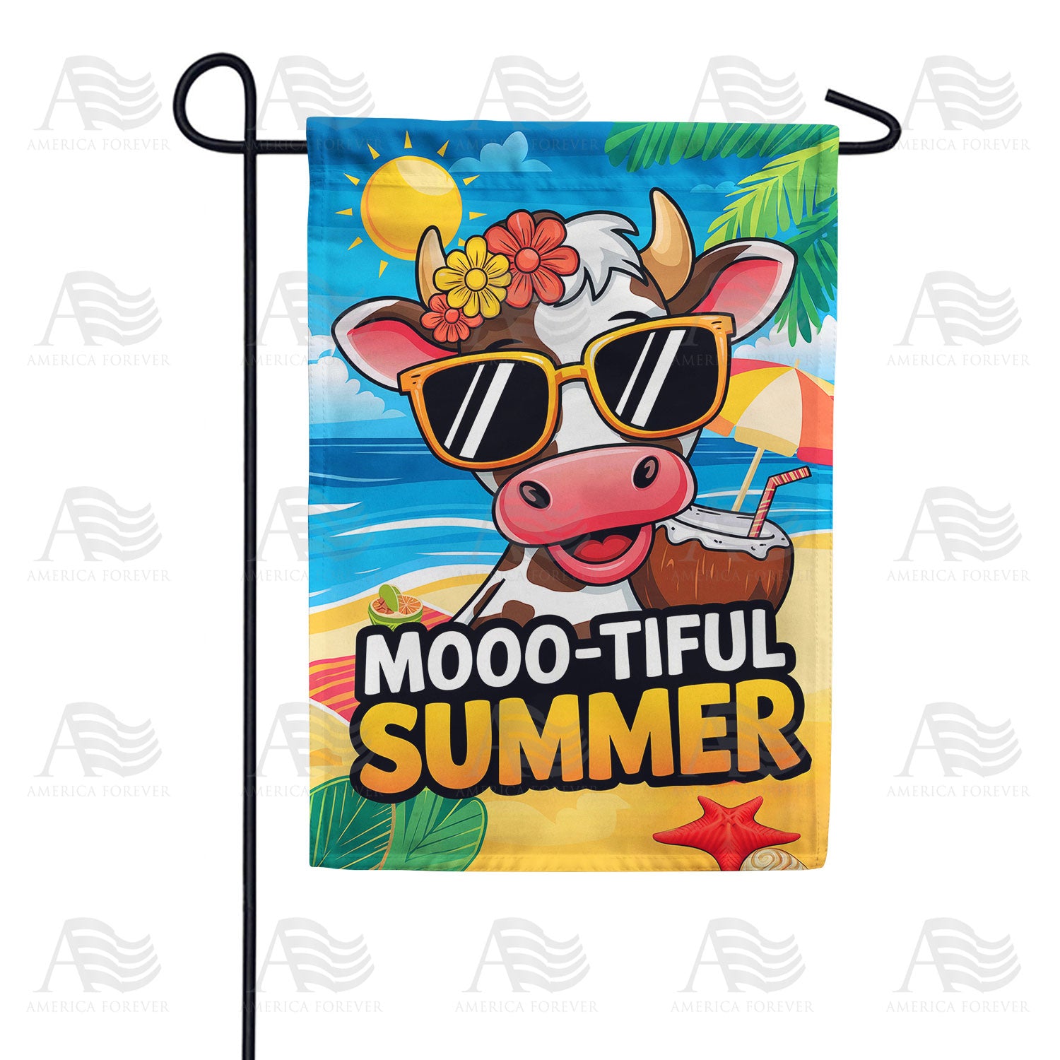 Moootiful Summer Beach Cow Double Sided Garden Flag