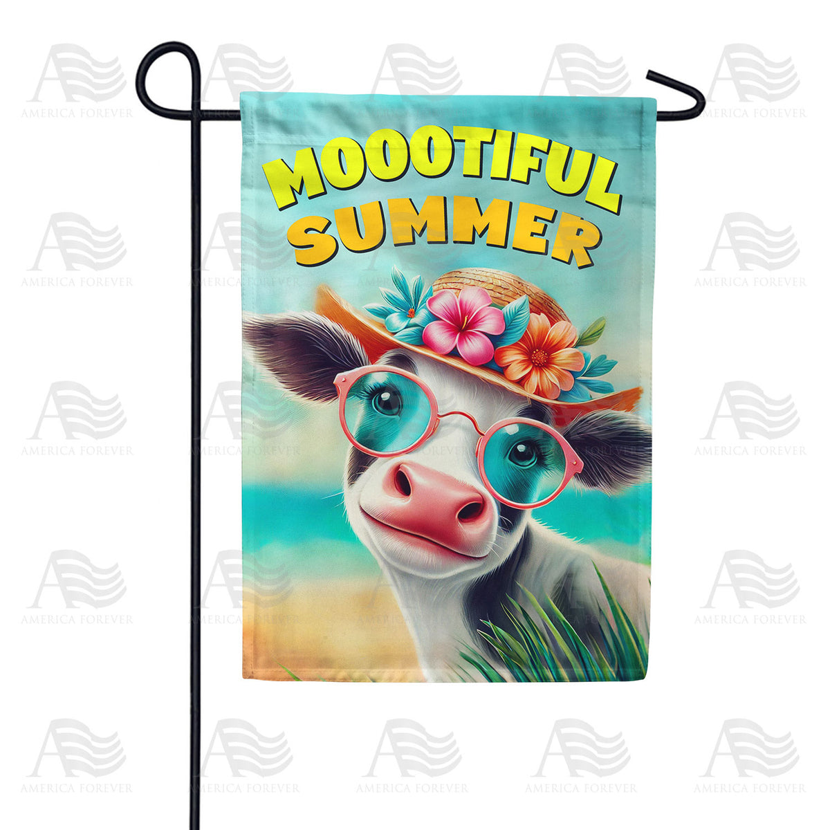 Moootiful Summer Beach Cow Glasses Double Sided Garden Flag
