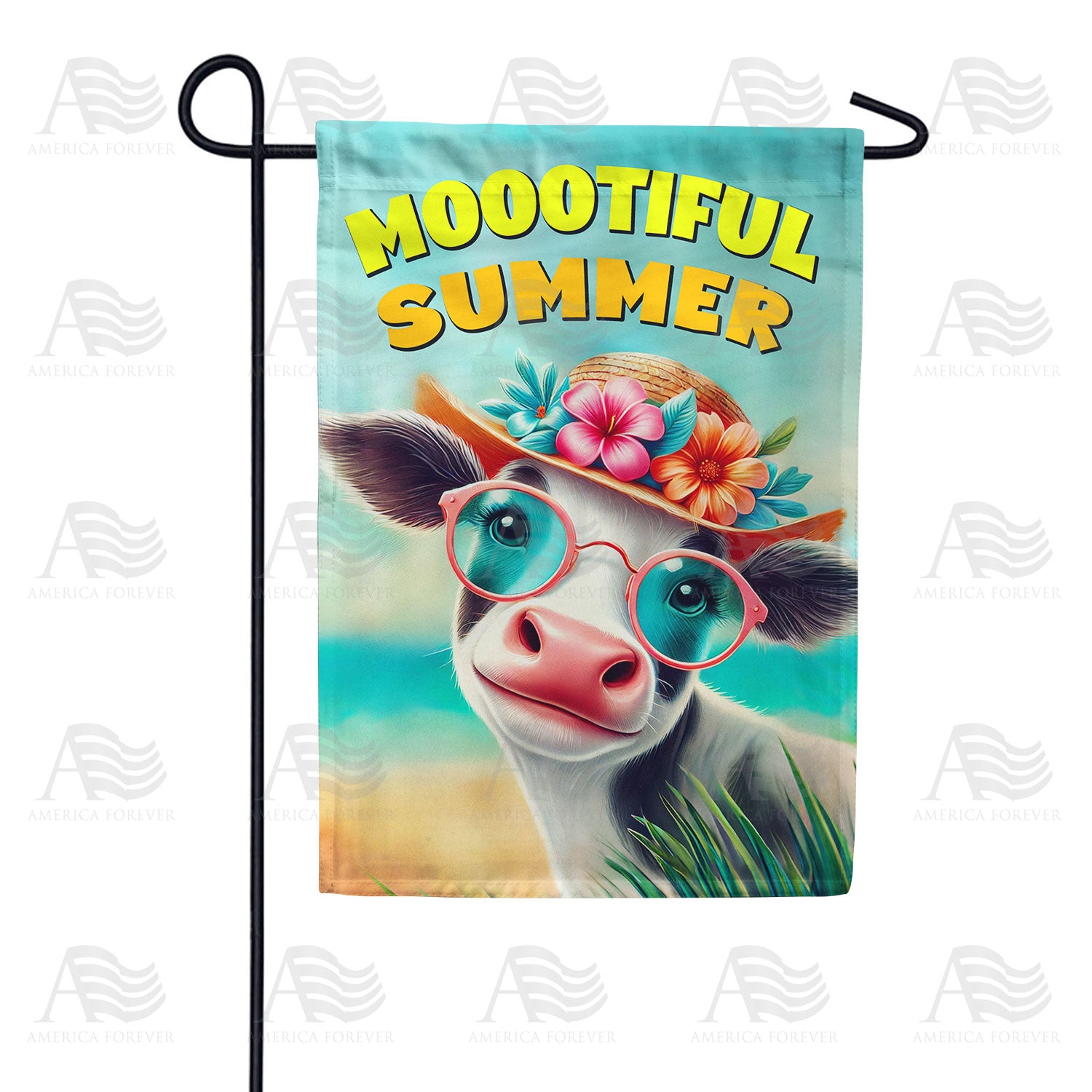 Moootiful Summer Beach Cow Glasses Double Sided Garden Flag