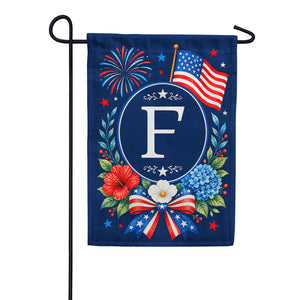 Floral Fireworks Patriotic Monogram Garden Flag