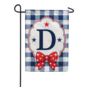 Patriotic Blue Gingham Monogram Double Sided Garden Flag