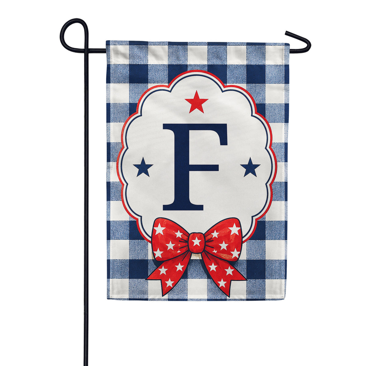 Patriotic Blue Gingham Monogram Double Sided Garden Flag