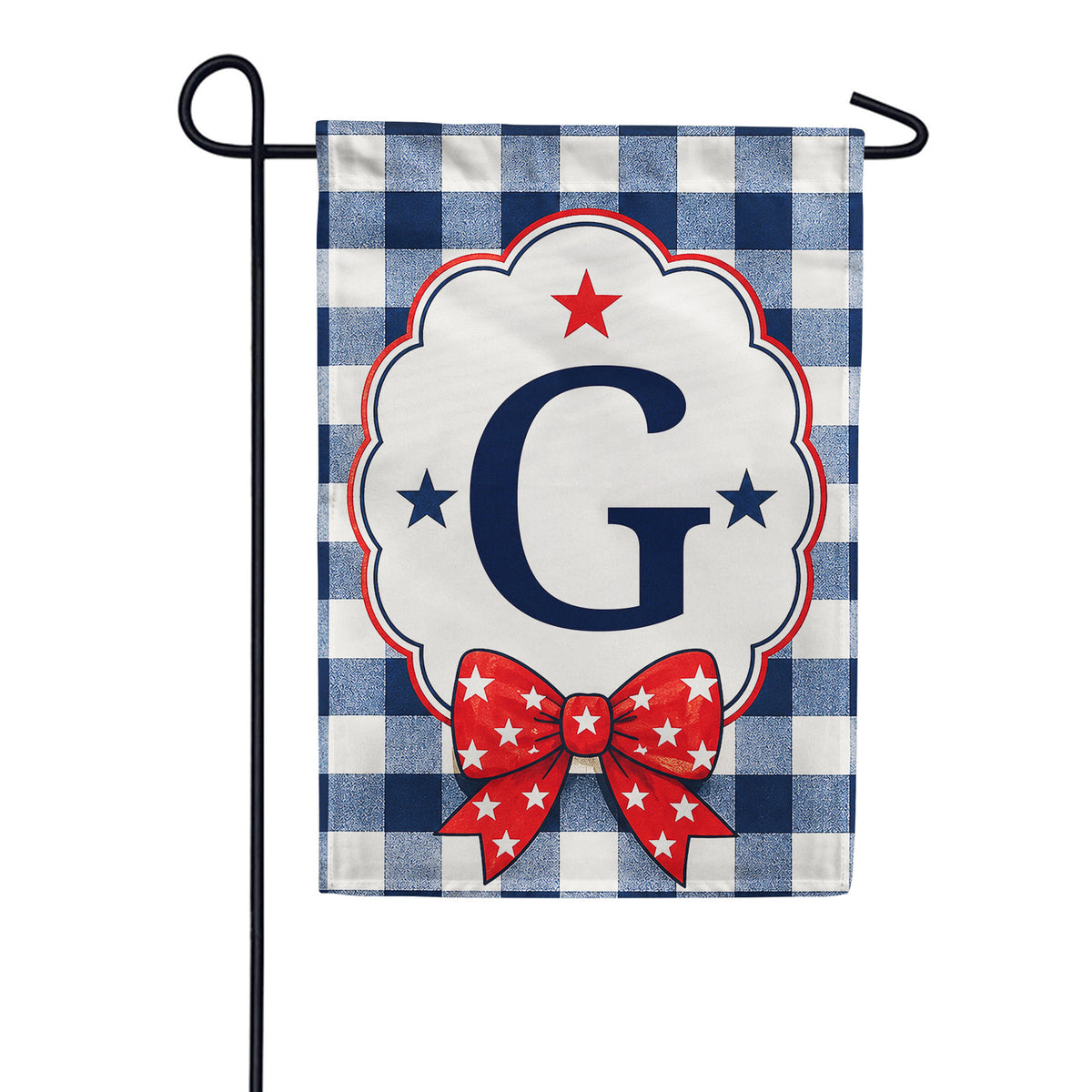 Patriotic Blue Gingham Monogram Double Sided Garden Flag