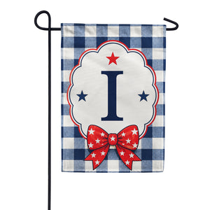 Patriotic Blue Gingham Monogram Double Sided Garden Flag