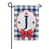 Patriotic Blue Gingham Monogram Double Sided Garden Flag