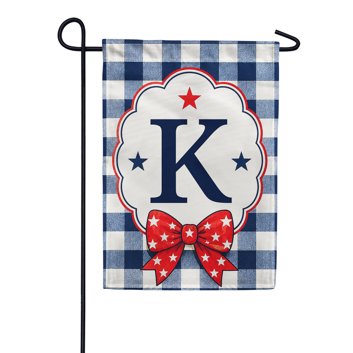 Patriotic Blue Gingham Monogram Double Sided Garden Flag
