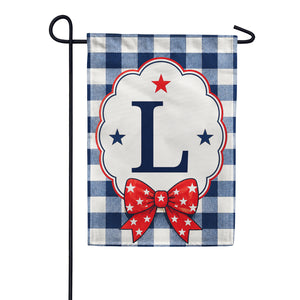 Patriotic Blue Gingham Monogram Double Sided Garden Flag