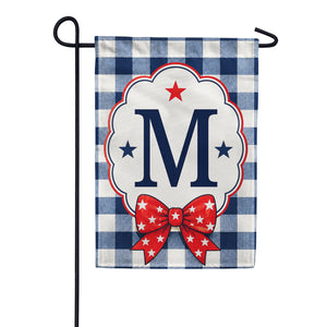 Patriotic Blue Gingham Monogram Double Sided Garden Flag